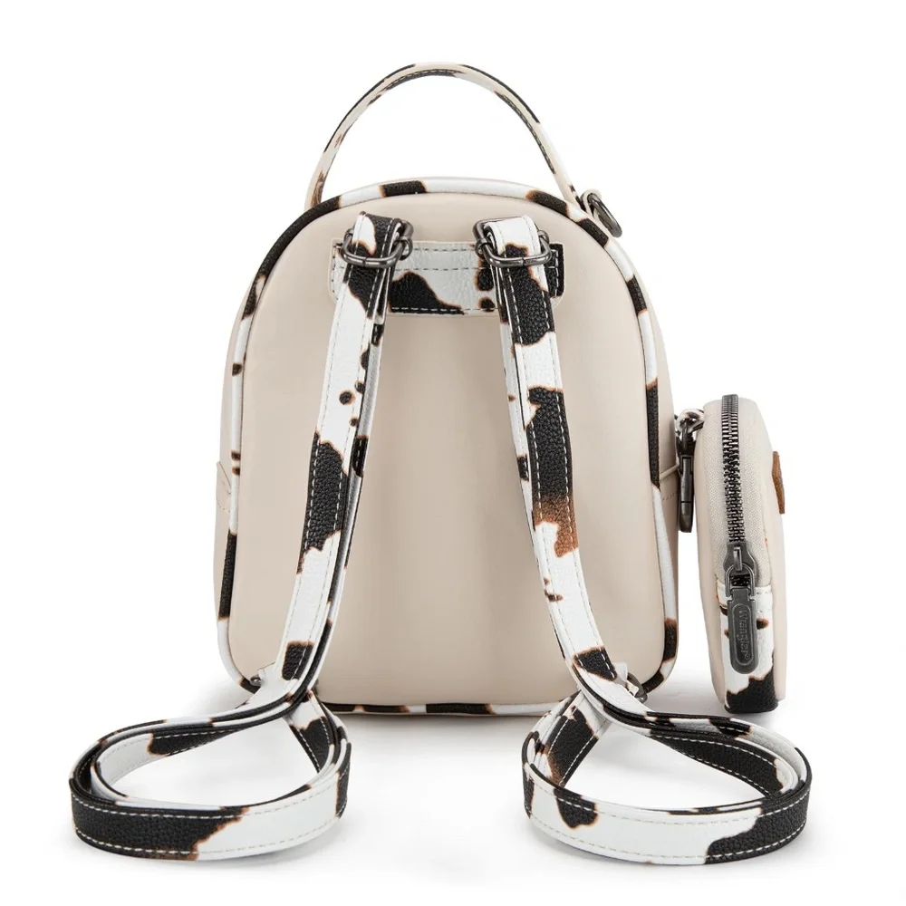 Wrangler Cow Print Trimmed Mini Backpack With Coin Pouch - Tan